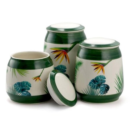 Elama Elama EL-PARADISEPALMS-GREEN-3 Ceramic Kitchen Canister Collection; Green - 3 Piece EL-PARADISEPALMS-GREEN-3